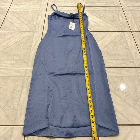 NWT WeWoreWhat Revolve Blue Slate Periwinkle Satin Midi Cowl Neck Dress Size 0 - Picture 8 of 12